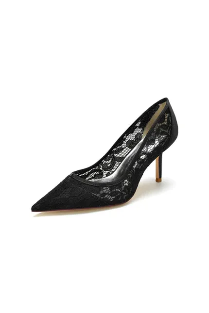Pointed Toe Bridal Heels with Lace