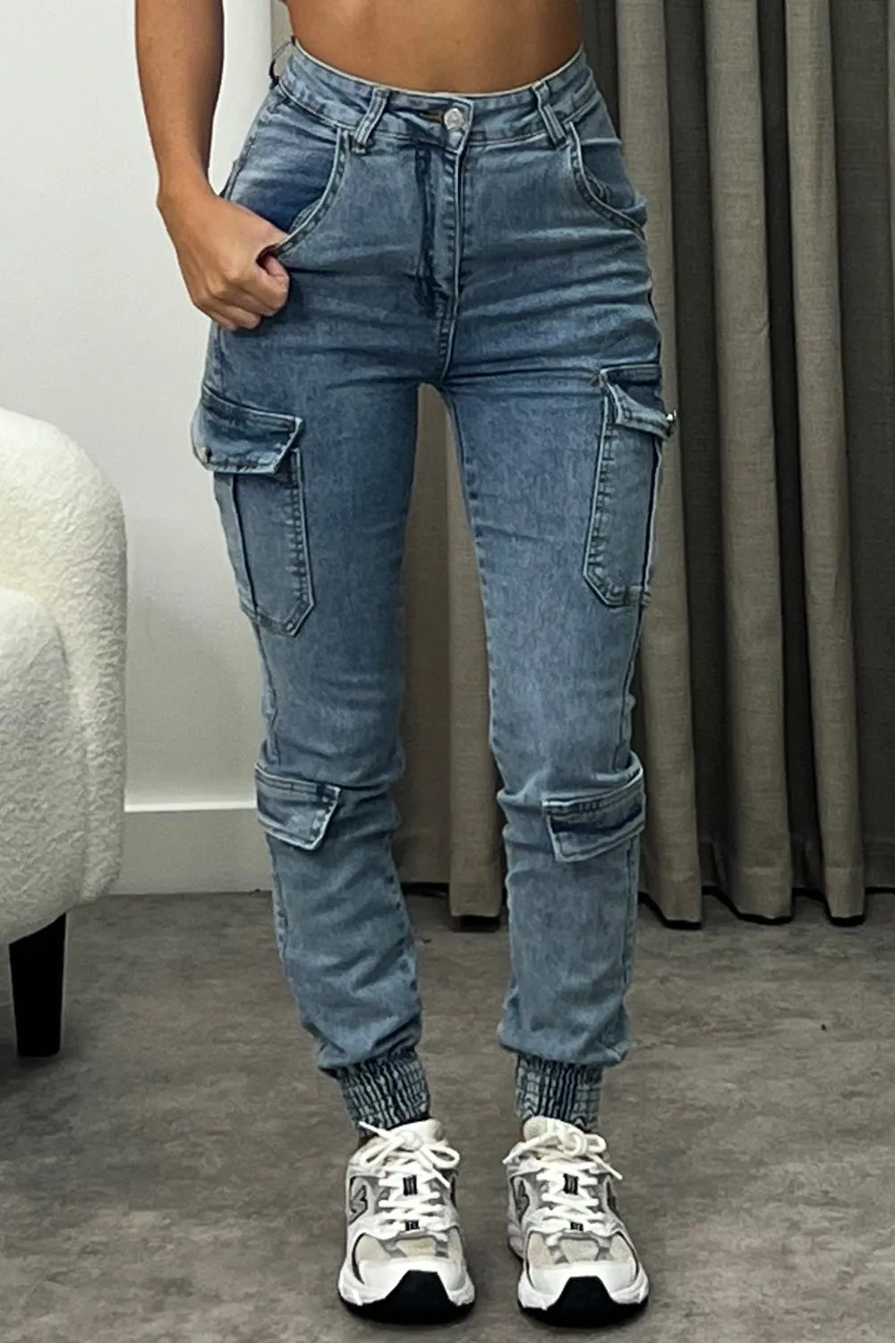 Priscilla Blue Pocket Detail Cargo Denim Jeans