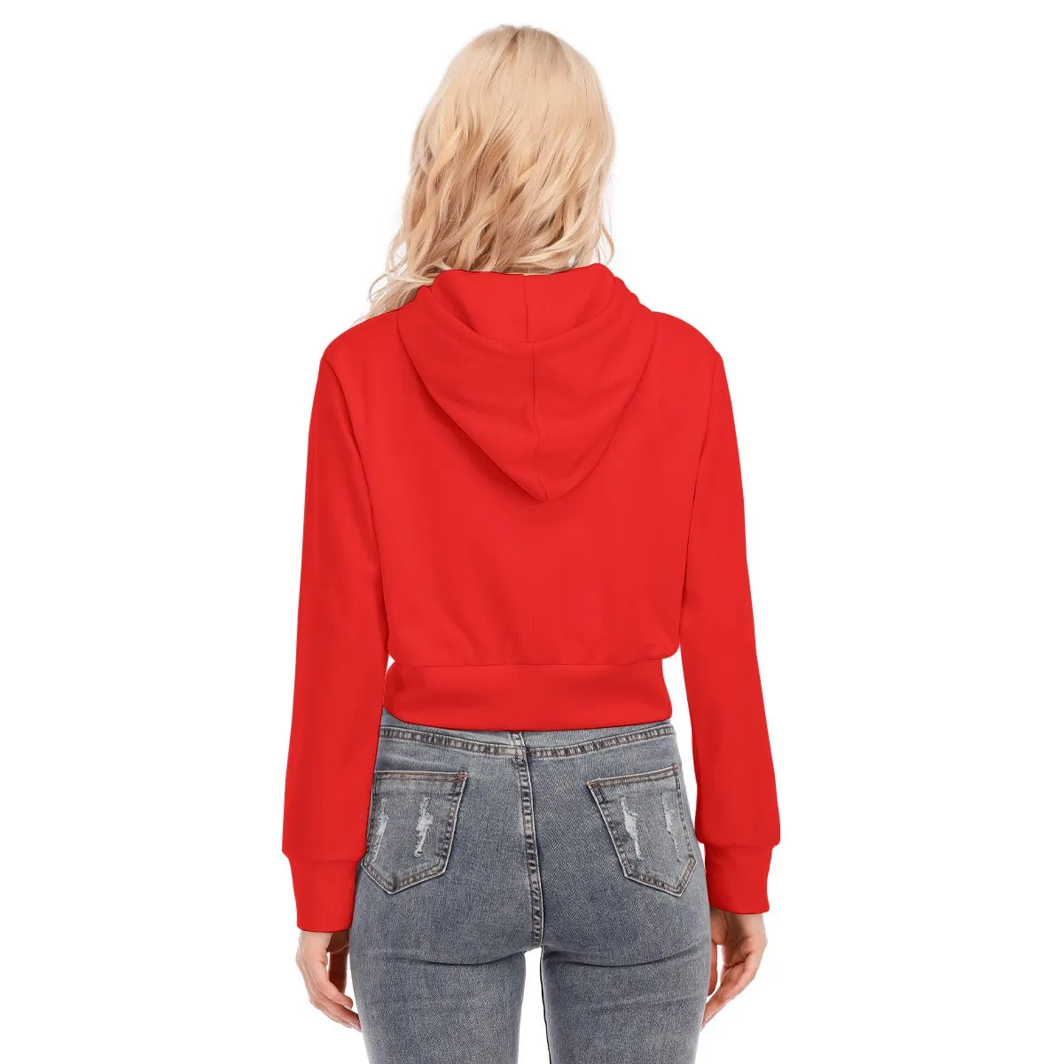 Red Crop Top Hoodie With Zipper Closure