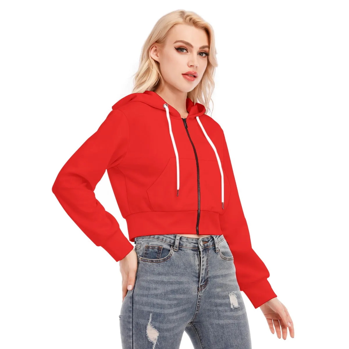 Red Crop Top Hoodie With Zipper Closure