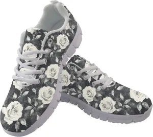 Rose Floral Garden Black Womens Running Sneakers Athletic Sports Shoes Non Slip Tennis Shoes for Adults Girls Size US 11
