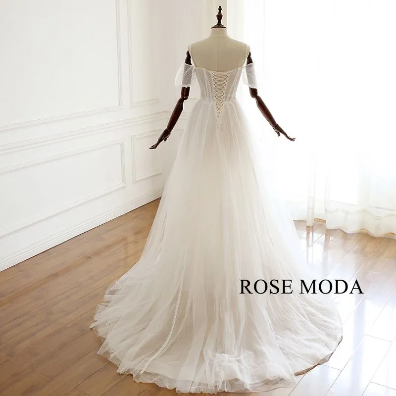 Rosemoda Short Sleeve elegant A Line Wedding Dress