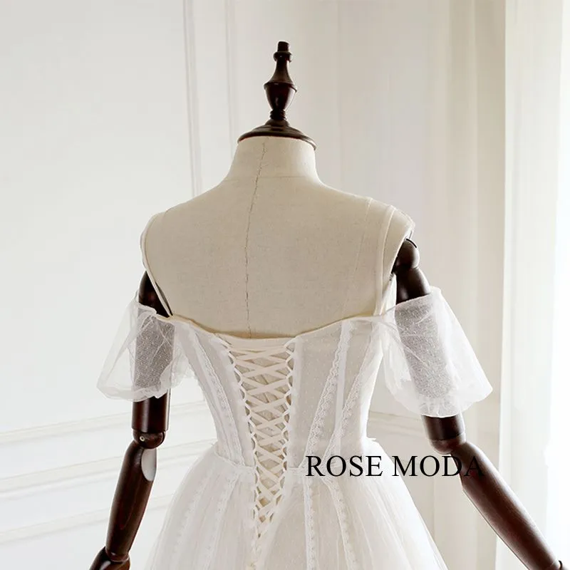 Rosemoda Short Sleeve elegant A Line Wedding Dress