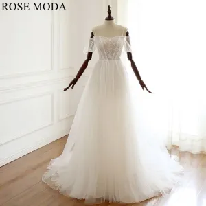 Rosemoda Short Sleeve elegant A Line Wedding Dress