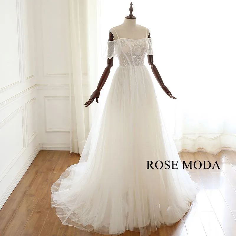 Rosemoda Short Sleeve elegant A Line Wedding Dress