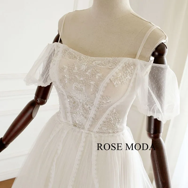Rosemoda Short Sleeve elegant A Line Wedding Dress