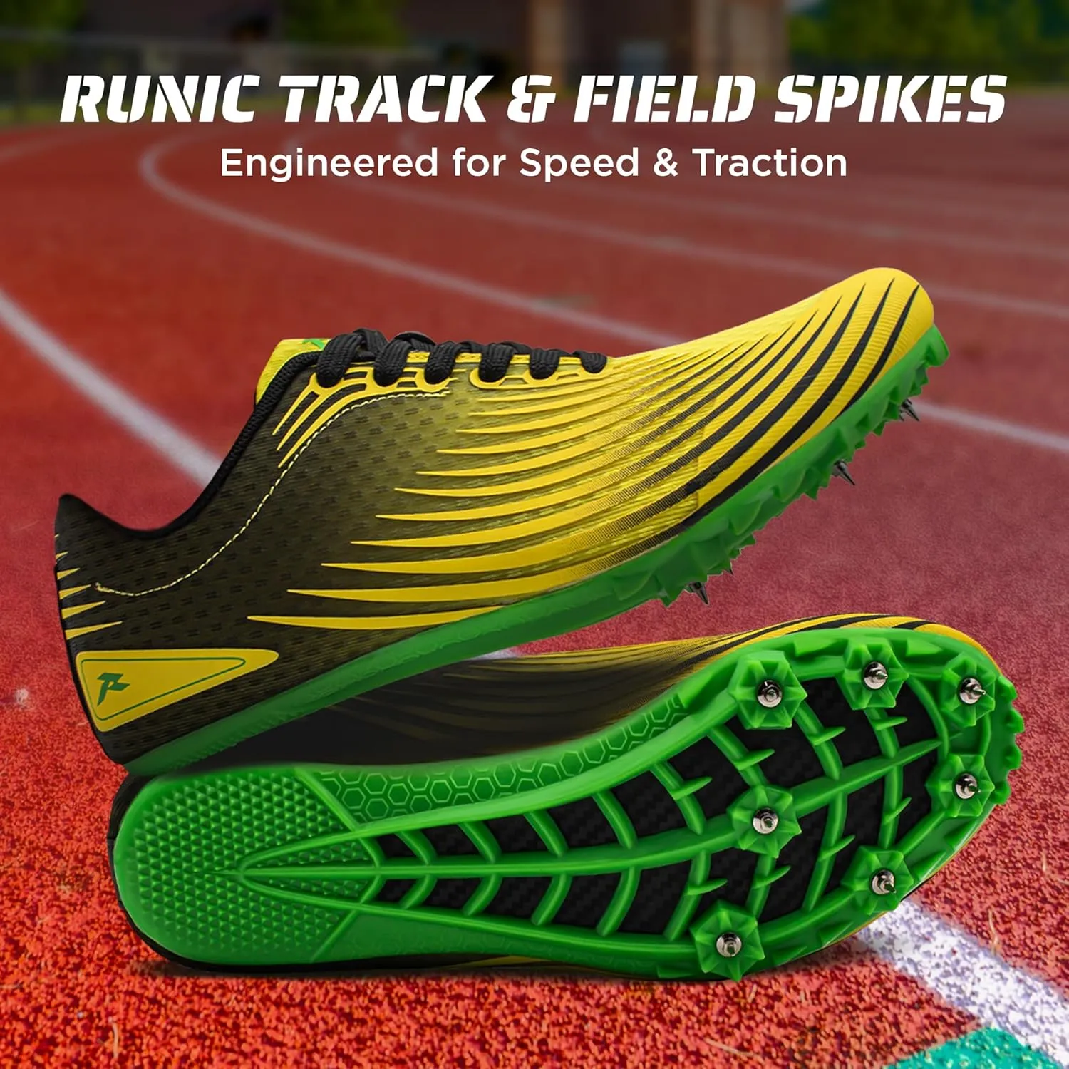 RUNIC Track & Field Shoes for Men, Women & Kids  Pro Running Spikes for Sprint, Race & Training  7 Spikes   Extra Spikes & Wrench (US Men Size)