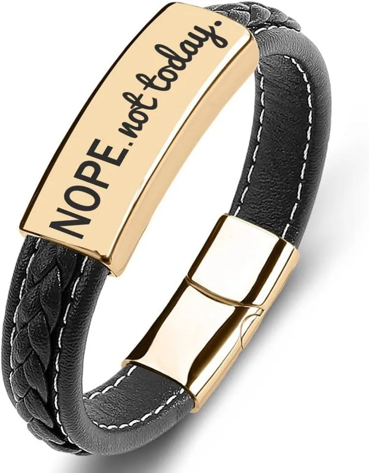 SHNIAN Woven Leather & Stainless Steel Friendship Cuffs Bracelets,Inspirational Motivational Bracelets Christian Prayer for Men and Teens - Nope.not Today, 6.5"/7.28"/7.87"