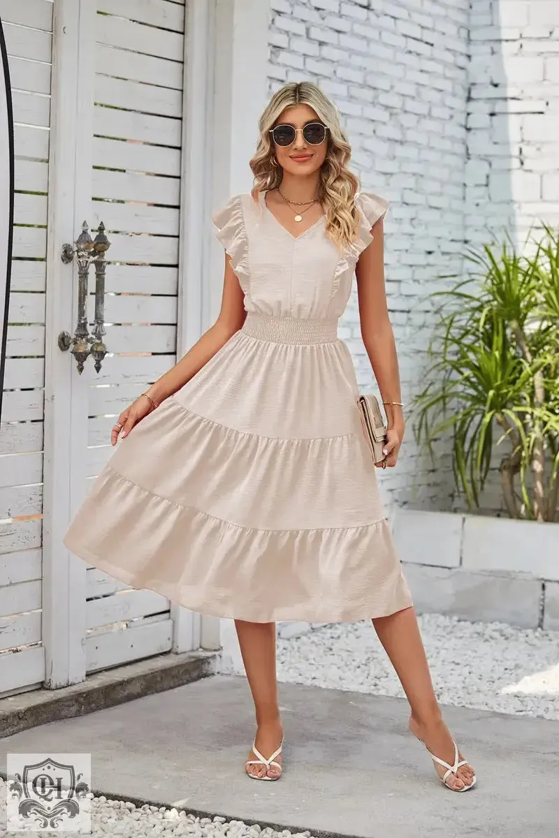 Sleeveless V-Neck Waist Pleated Dress
