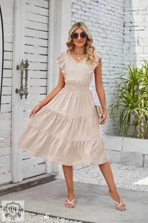 Sleeveless V-Neck Waist Pleated Dress