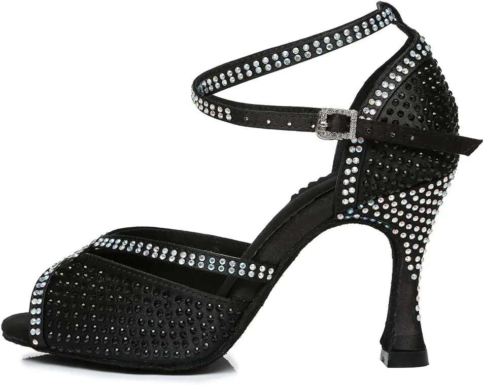 SWDZM Rhinestone Dance Shoes Women Latin Salsa Ballroom Bachata Performance Practice Dancing Shoes,Model-YCL450