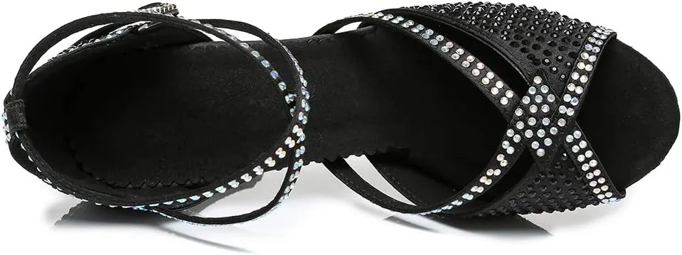 SWDZM Rhinestone Dance Shoes Women Latin Salsa Ballroom Bachata Performance Practice Dancing Shoes,Model-YCL450