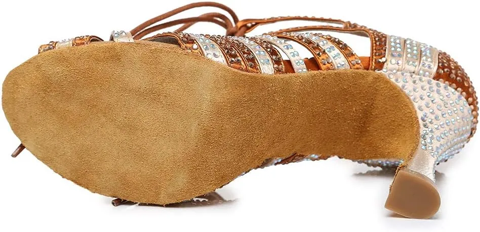 SWDZM Rhinestone Dance Shoes Women Latin Salsa Ballroom Bachata Performance Practice Dancing Shoes,Model-YCL450