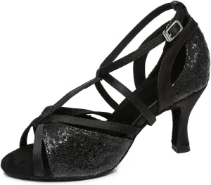 SWDZM Rhinestone Dance Shoes Women Latin Salsa Ballroom Bachata Performance Practice Dancing Shoes,Model-YCL450