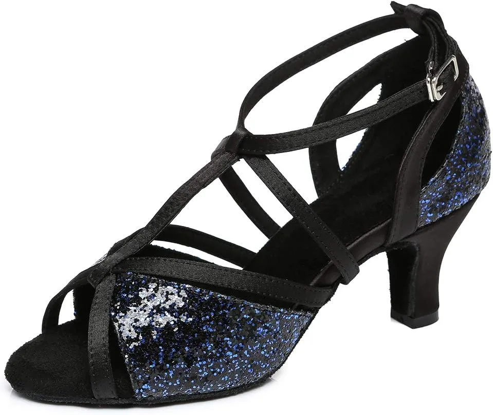 SWDZM Rhinestone Dance Shoes Women Latin Salsa Ballroom Bachata Performance Practice Dancing Shoes,Model-YCL450