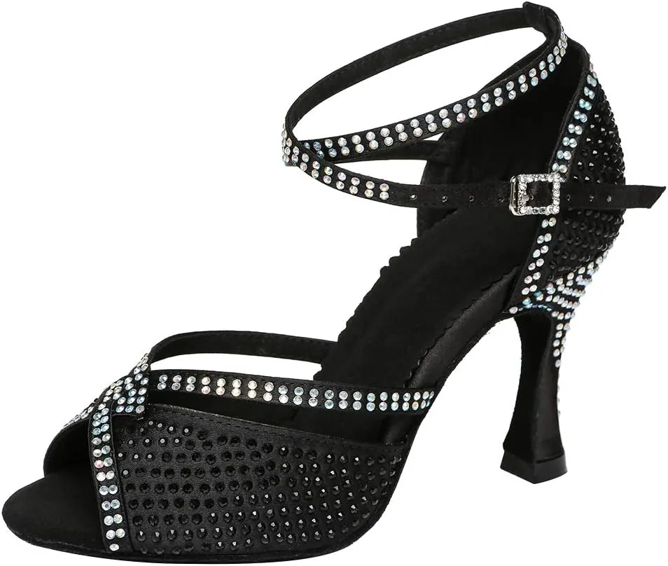 SWDZM Rhinestone Dance Shoes Women Latin Salsa Ballroom Bachata Performance Practice Dancing Shoes,Model-YCL450