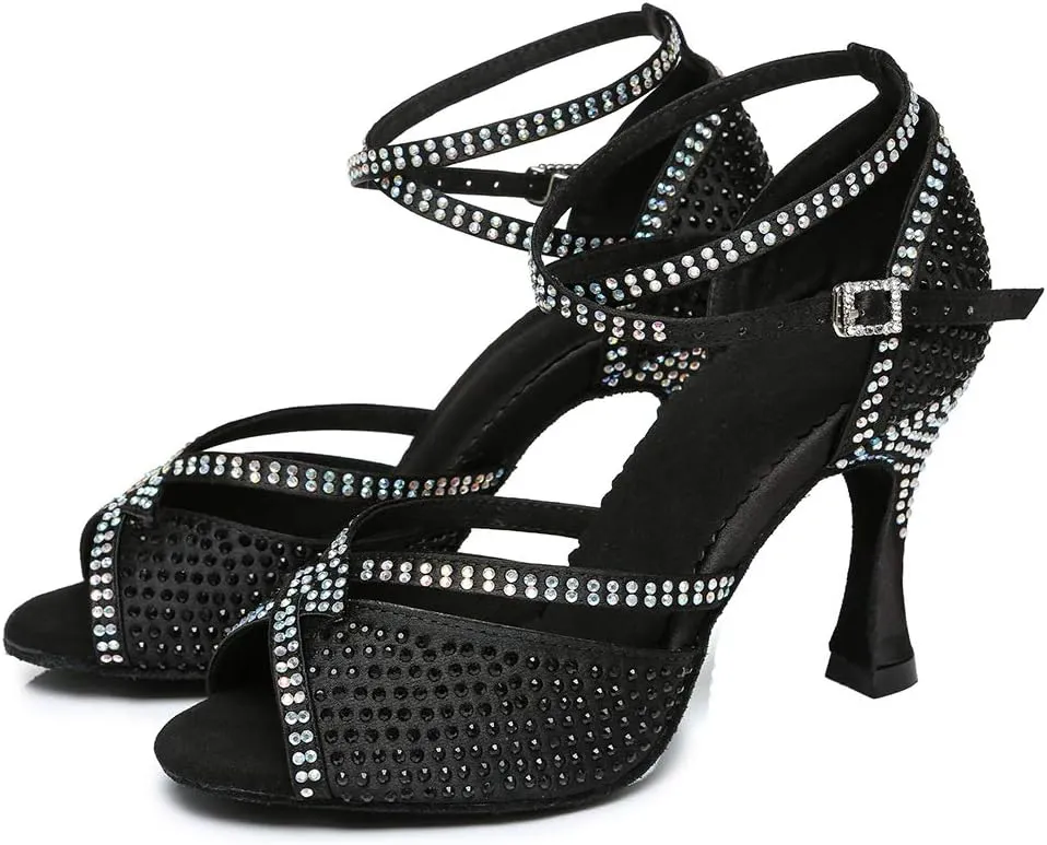 SWDZM Rhinestone Dance Shoes Women Latin Salsa Ballroom Bachata Performance Practice Dancing Shoes,Model-YCL450