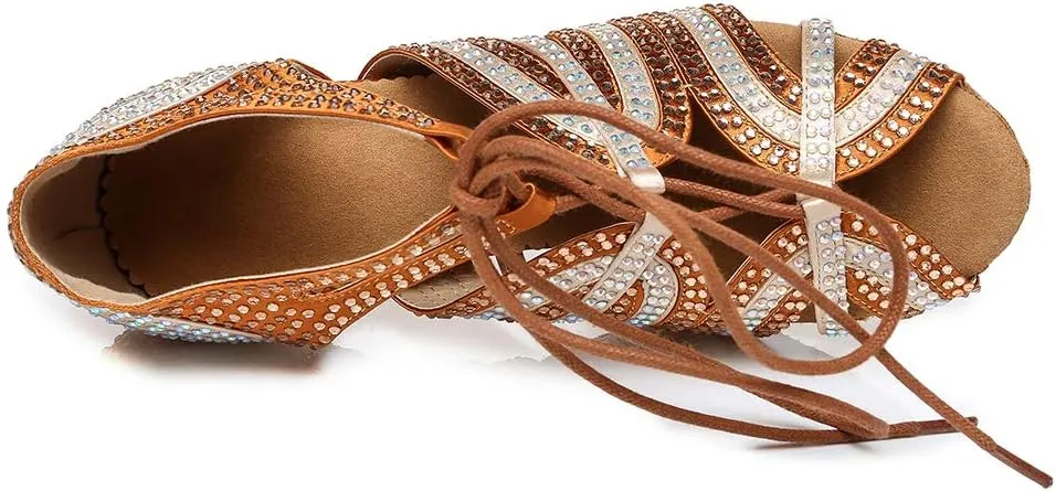 SWDZM Rhinestone Dance Shoes Women Latin Salsa Ballroom Bachata Performance Practice Dancing Shoes,Model-YCL450