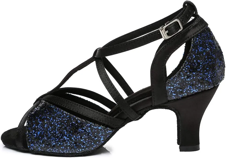 SWDZM Rhinestone Dance Shoes Women Latin Salsa Ballroom Bachata Performance Practice Dancing Shoes,Model-YCL450