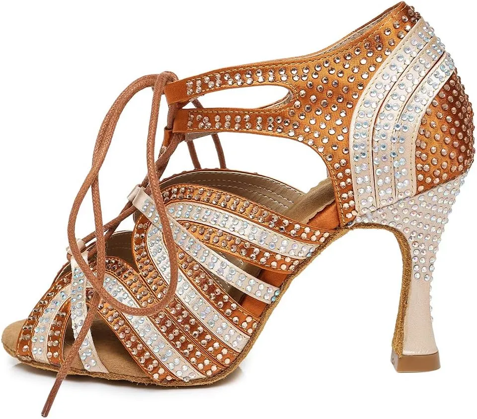SWDZM Rhinestone Dance Shoes Women Latin Salsa Ballroom Bachata Performance Practice Dancing Shoes,Model-YCL450