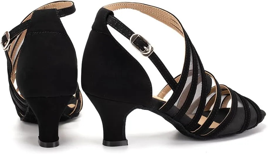SWDZM Women's Latin Dance Shoes Open Toe Salsa Ballroom Net Yarn Dance Shoes,Model-L300