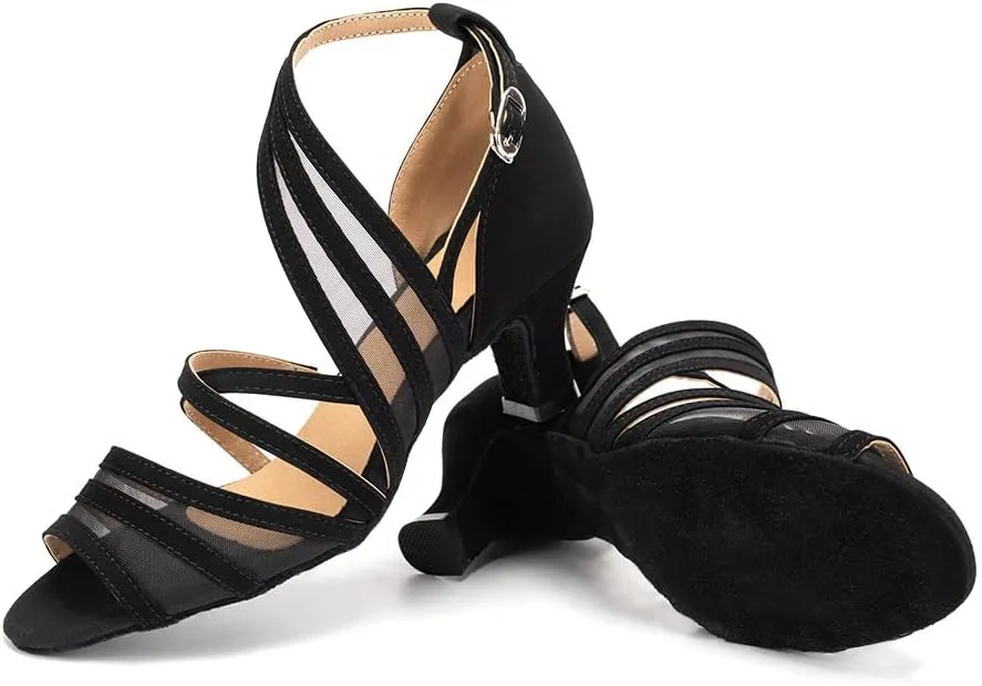 SWDZM Women's Latin Dance Shoes Open Toe Salsa Ballroom Net Yarn Dance Shoes,Model-L300