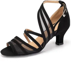 SWDZM Women's Latin Dance Shoes Open Toe Salsa Ballroom Net Yarn Dance Shoes,Model-L300
