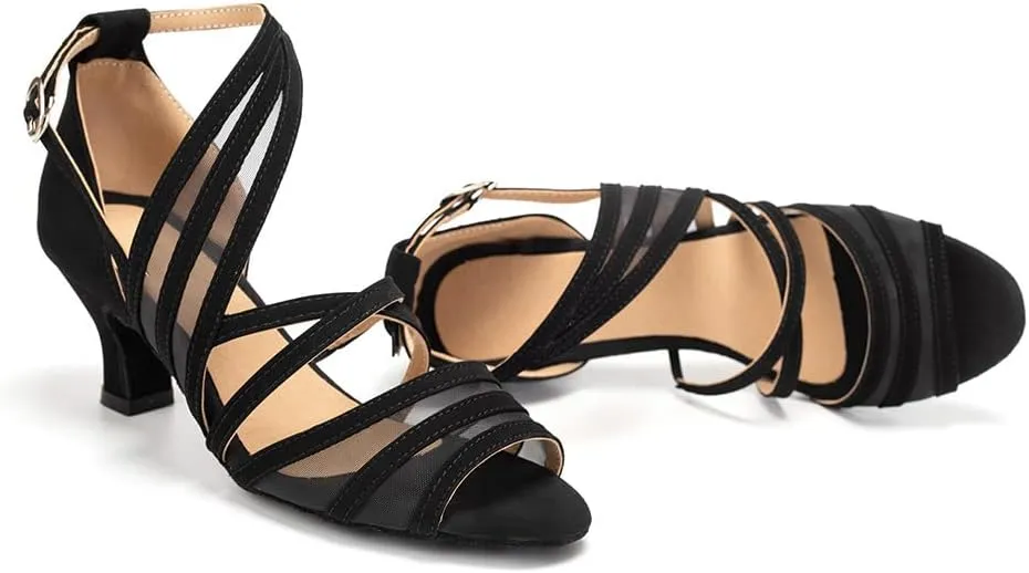 SWDZM Women's Latin Dance Shoes Open Toe Salsa Ballroom Net Yarn Dance Shoes,Model-L300