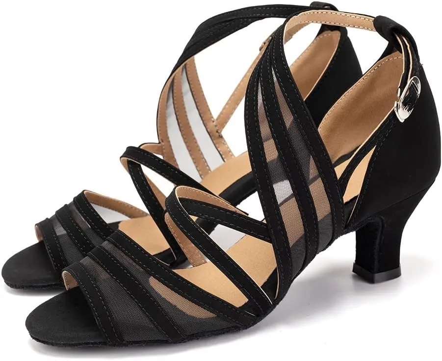 SWDZM Women's Latin Dance Shoes Open Toe Salsa Ballroom Net Yarn Dance Shoes,Model-L300