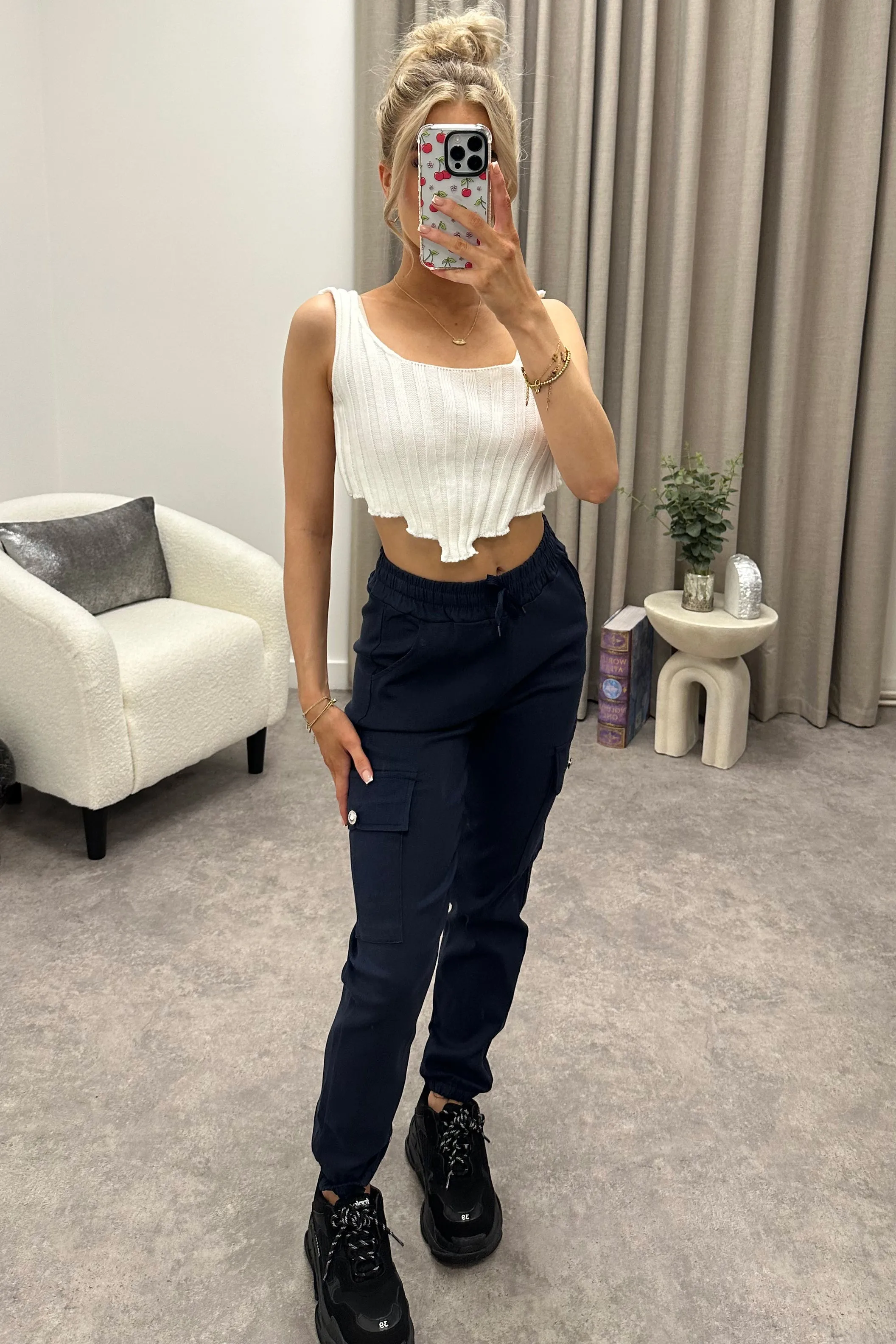 Talina Navy Pocket Detail Drawstring Cargo Trousers