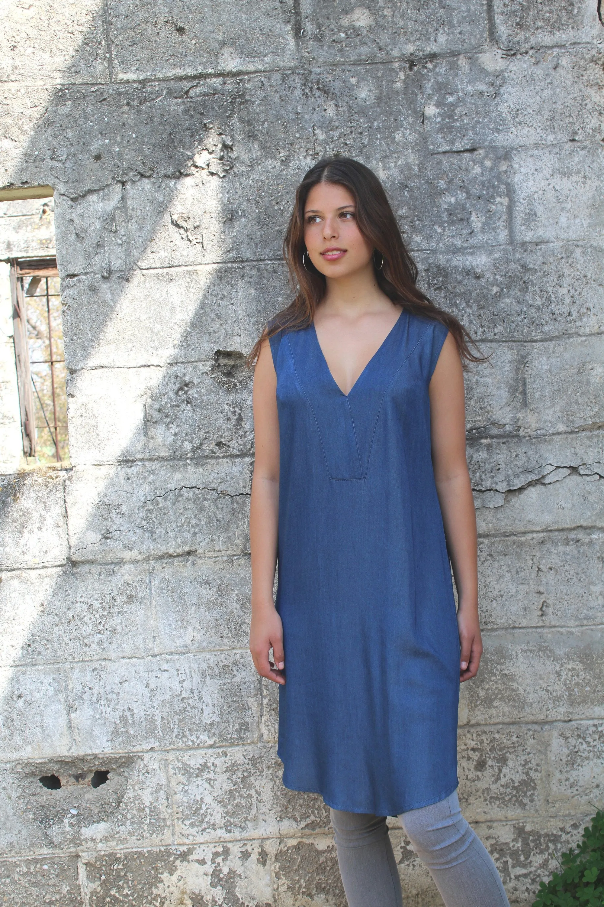 V Neck Denim Dress