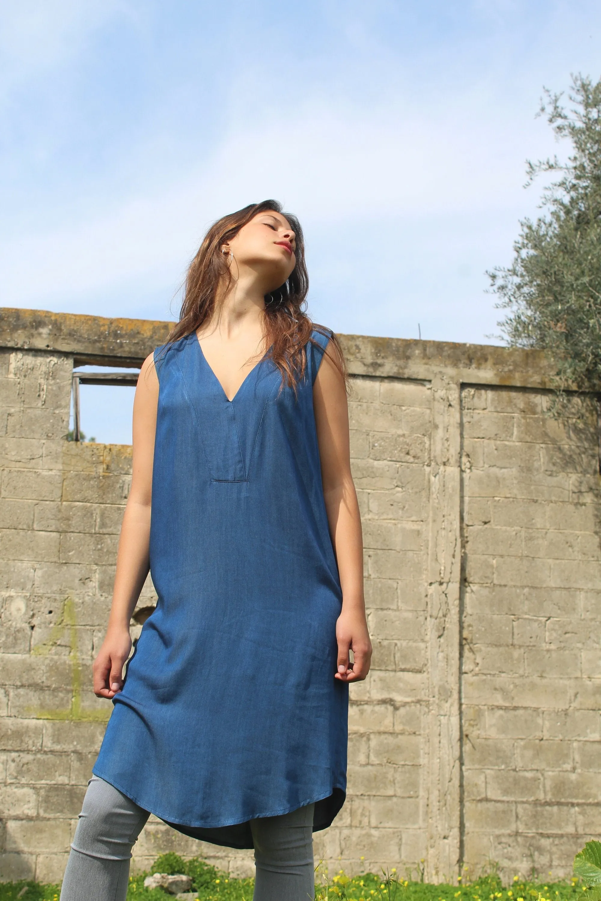 V Neck Denim Dress