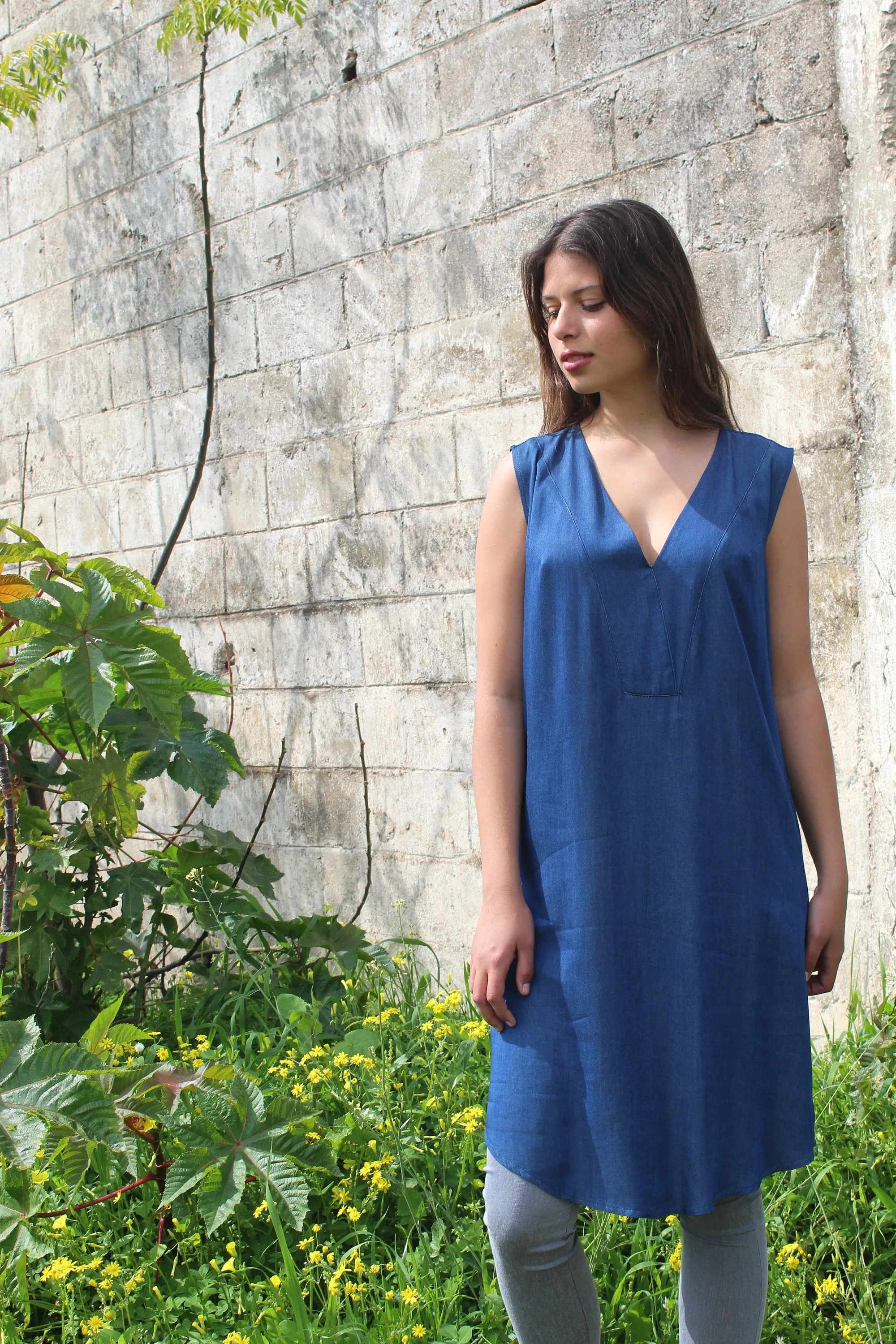 V Neck Denim Dress