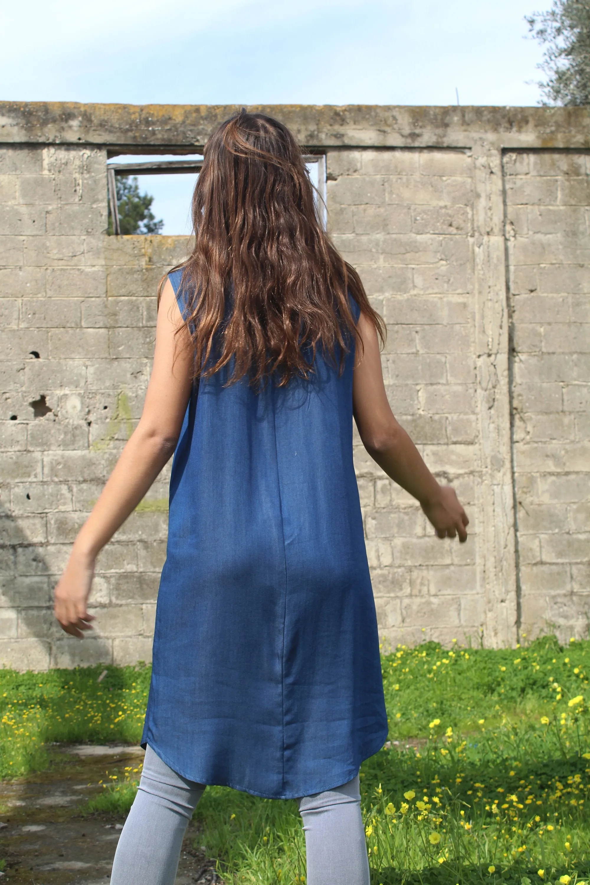 V Neck Denim Dress