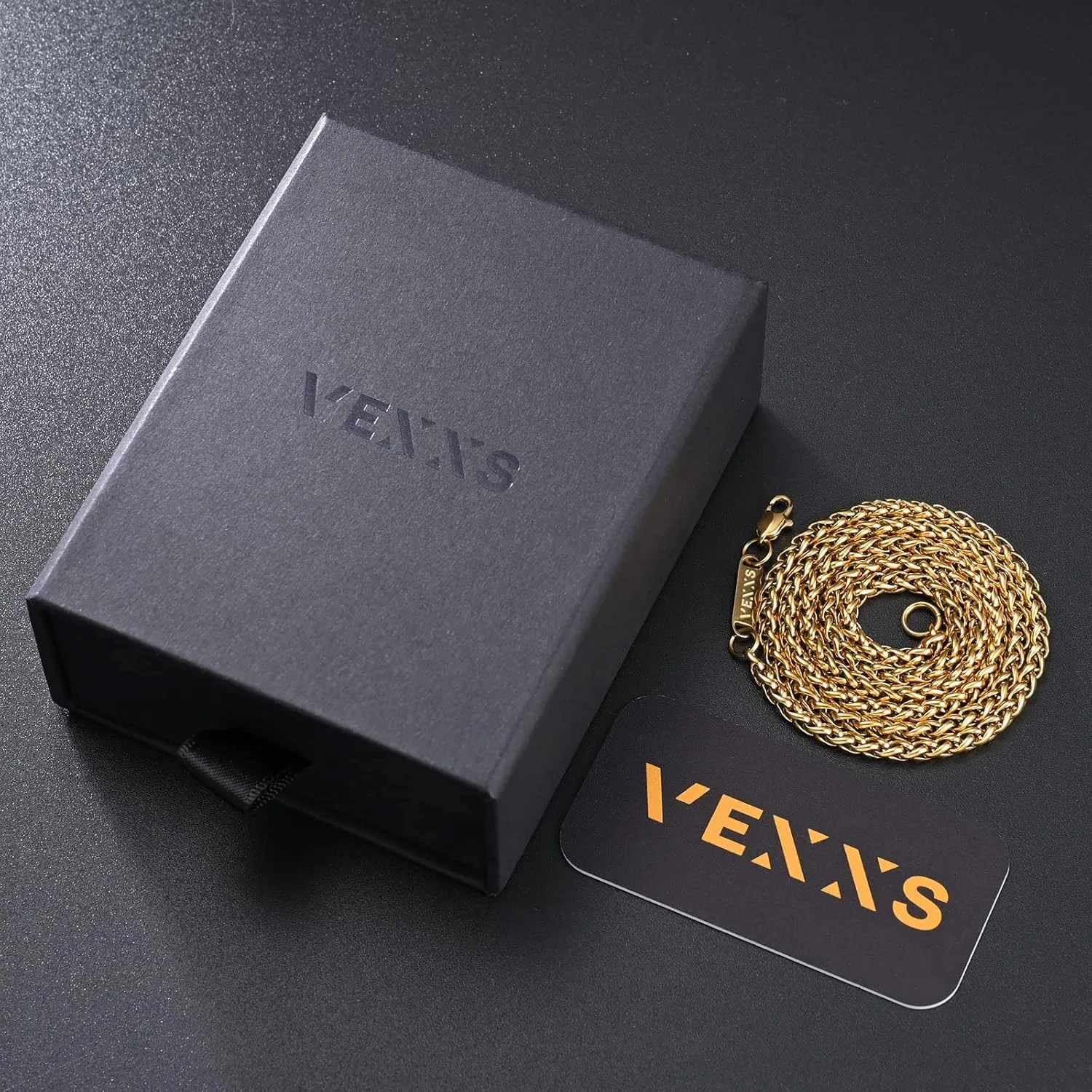 VEXXS Wheat Chain, 18K Real Gold Plated Mens Necklace Gold Chain, Durable No Color Fading 3mm 4mm Miami Cuban Link Chain Urban Fashion Street Wear