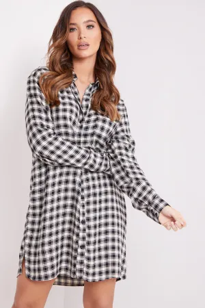 White and Black Check Button Shirt Dress