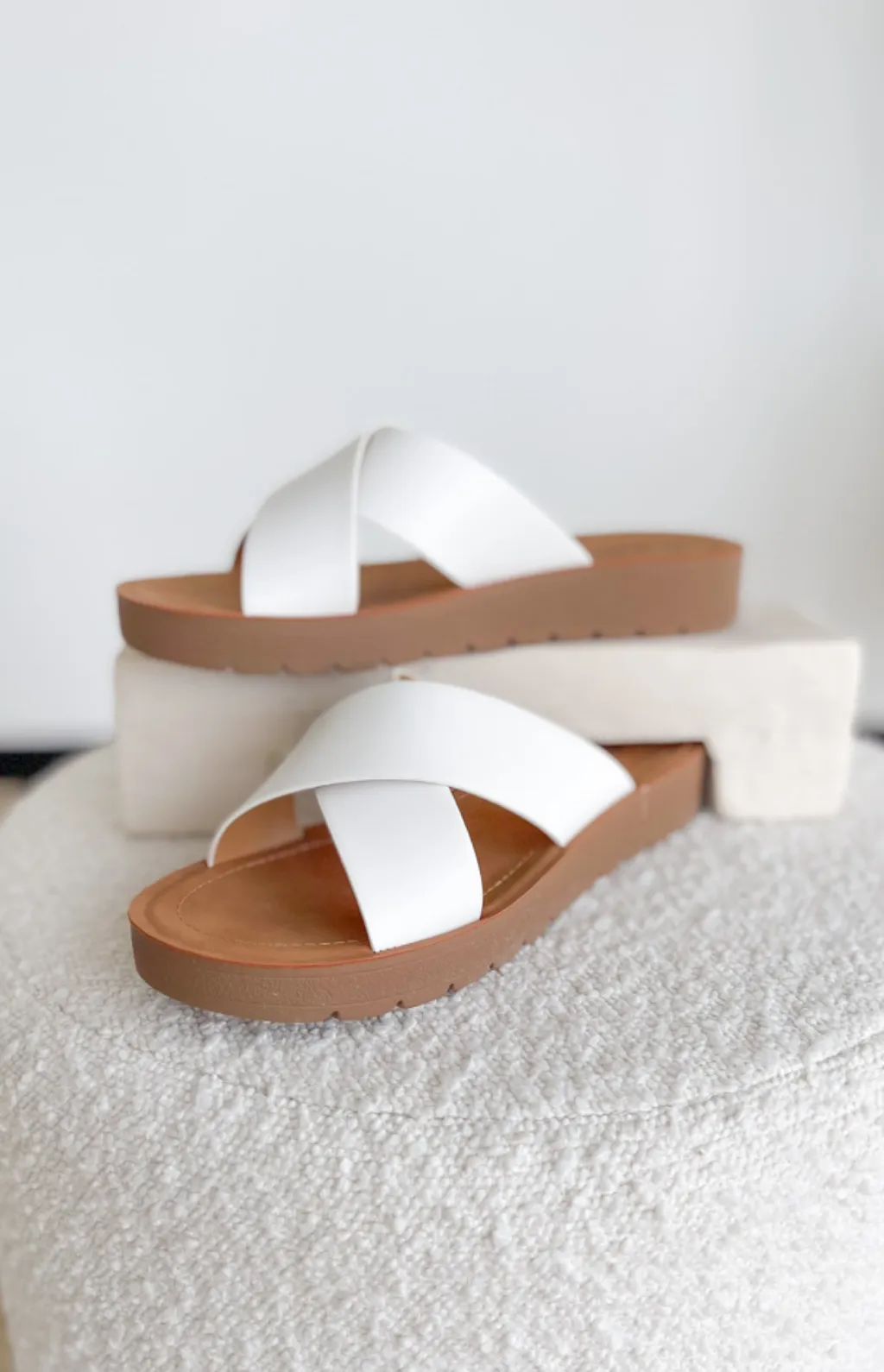 White Criss Cross Sandals