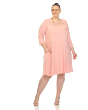 White Mark Women's  Criss Cross Neckline Swing Midi Dress | Rose