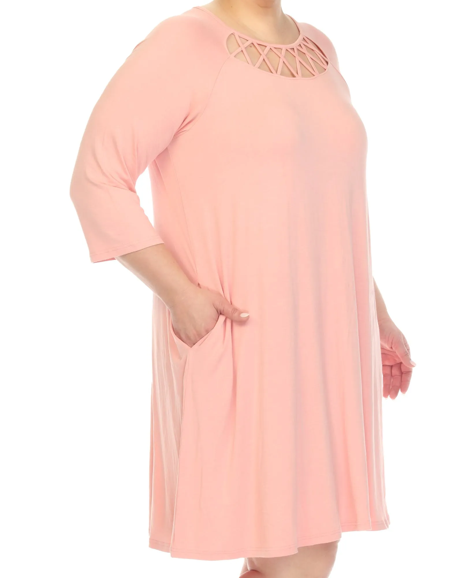 White Mark Women's  Criss Cross Neckline Swing Midi Dress | Rose