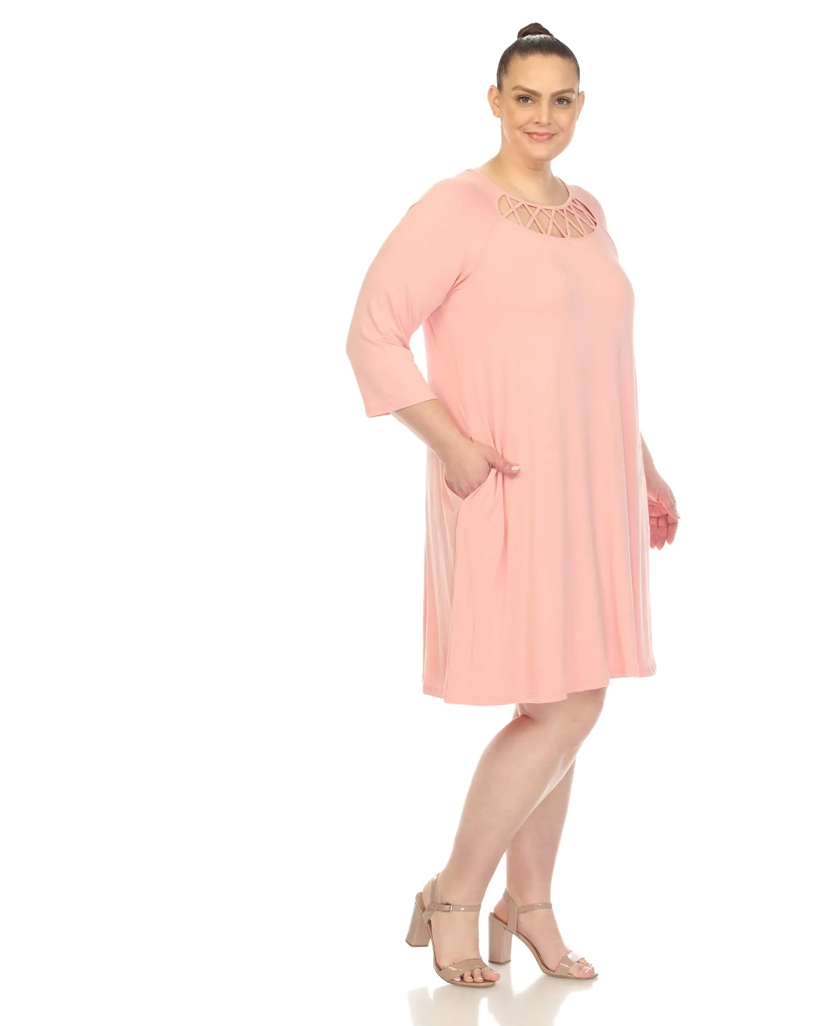 White Mark Women's  Criss Cross Neckline Swing Midi Dress | Rose