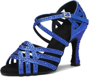 Women's Blue Latin Dance Shoes - Ballroom Party Soft Bottom Salsa Sandals, 5CM/2Inch Heel Height