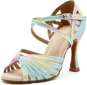 Women's Colored Latin Dance Shoes - Soft Sole Latex Salsa Ballroom Party Sandals, 5CM/2Inch Heel Height