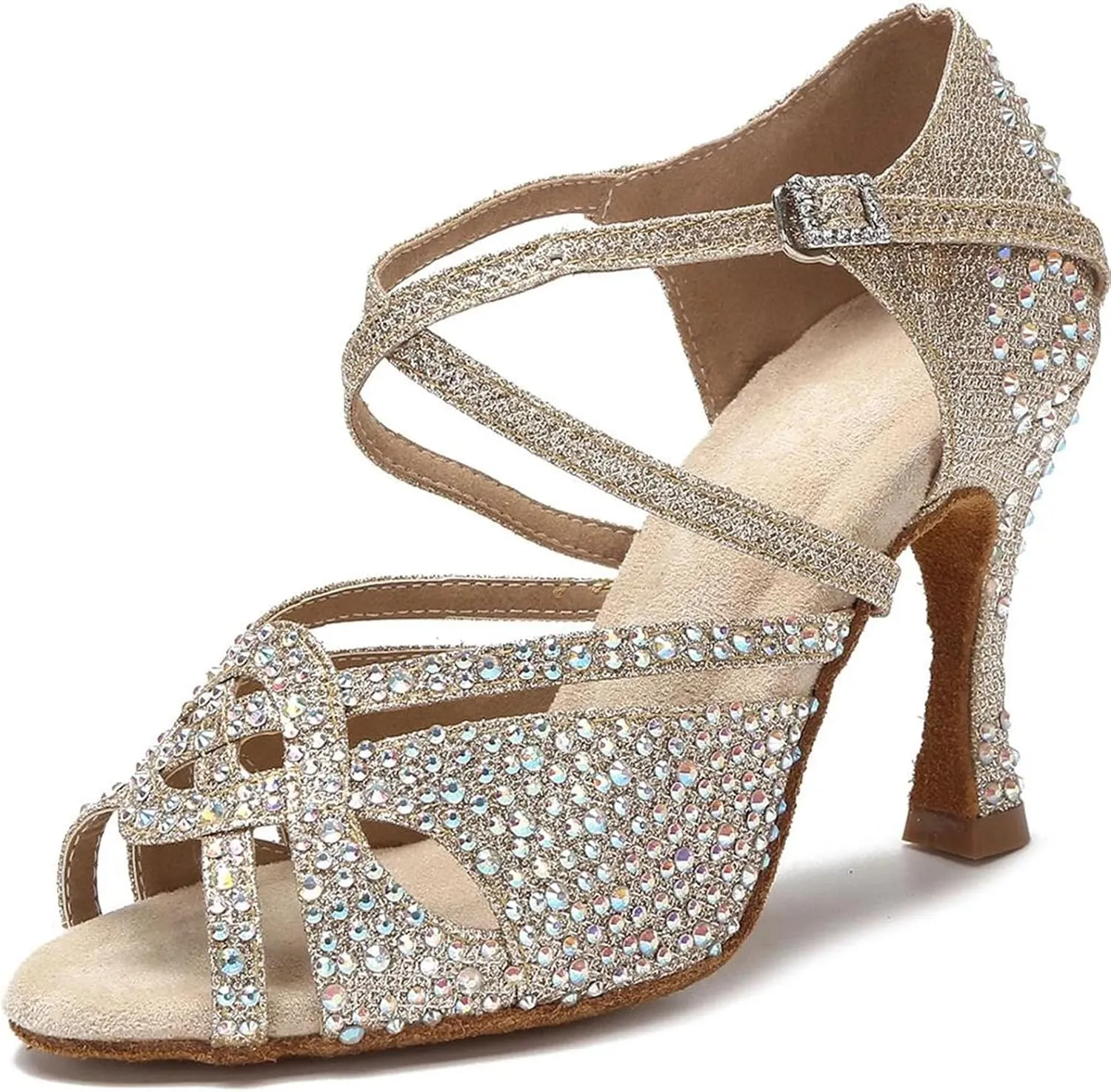 Women's Gold Diamond Latin Dance Shoes - Tango Salsa Party Sandals, 5CM/2Inch Heel Height