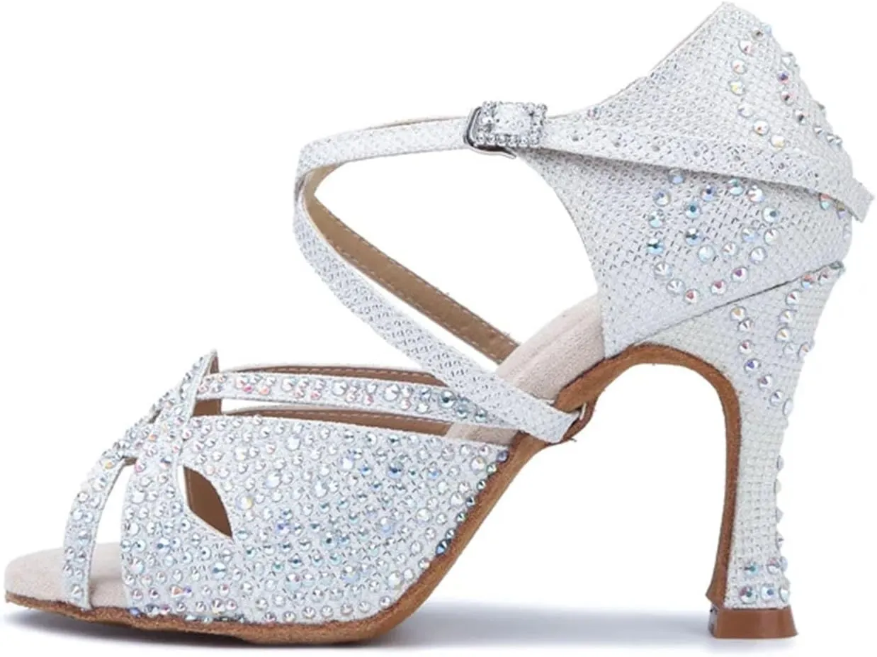 Women's Gold Diamond Latin Dance Shoes - Tango Salsa Party Sandals, 5CM/2Inch Heel Height