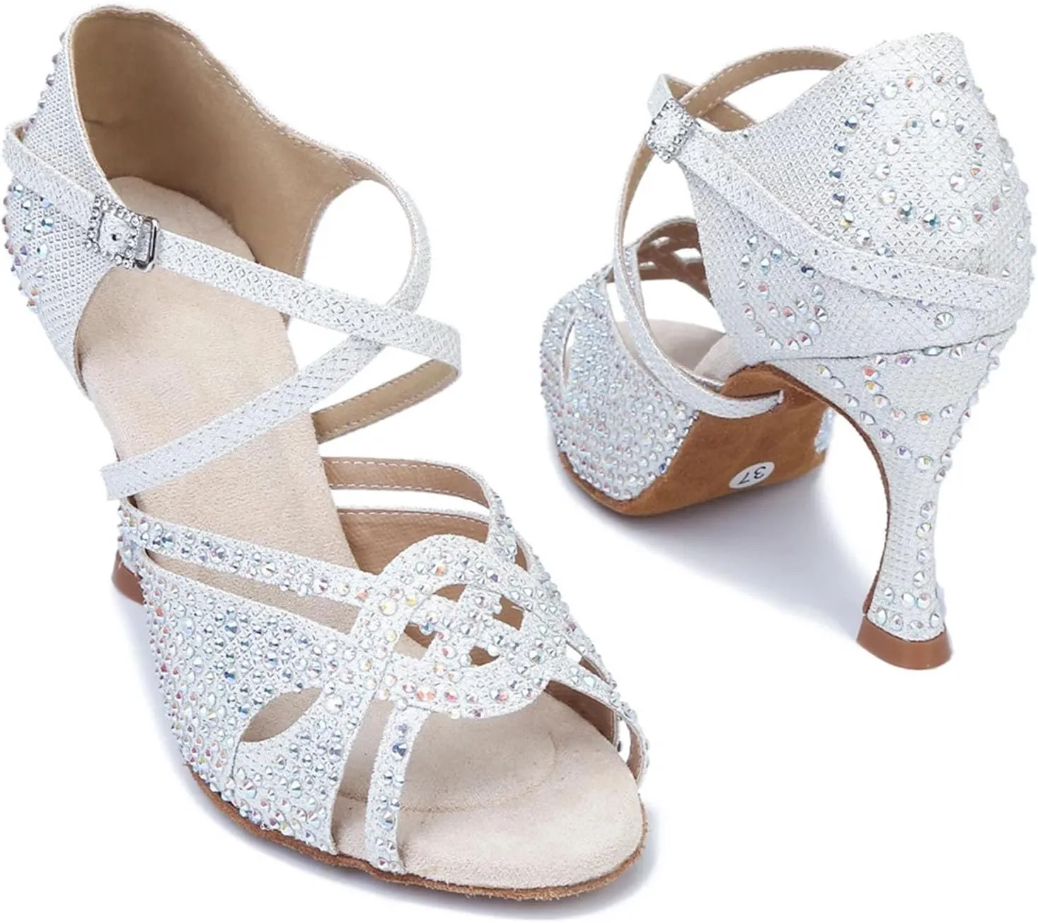 Women's Gold Diamond Latin Dance Shoes - Tango Salsa Party Sandals, 5CM/2Inch Heel Height