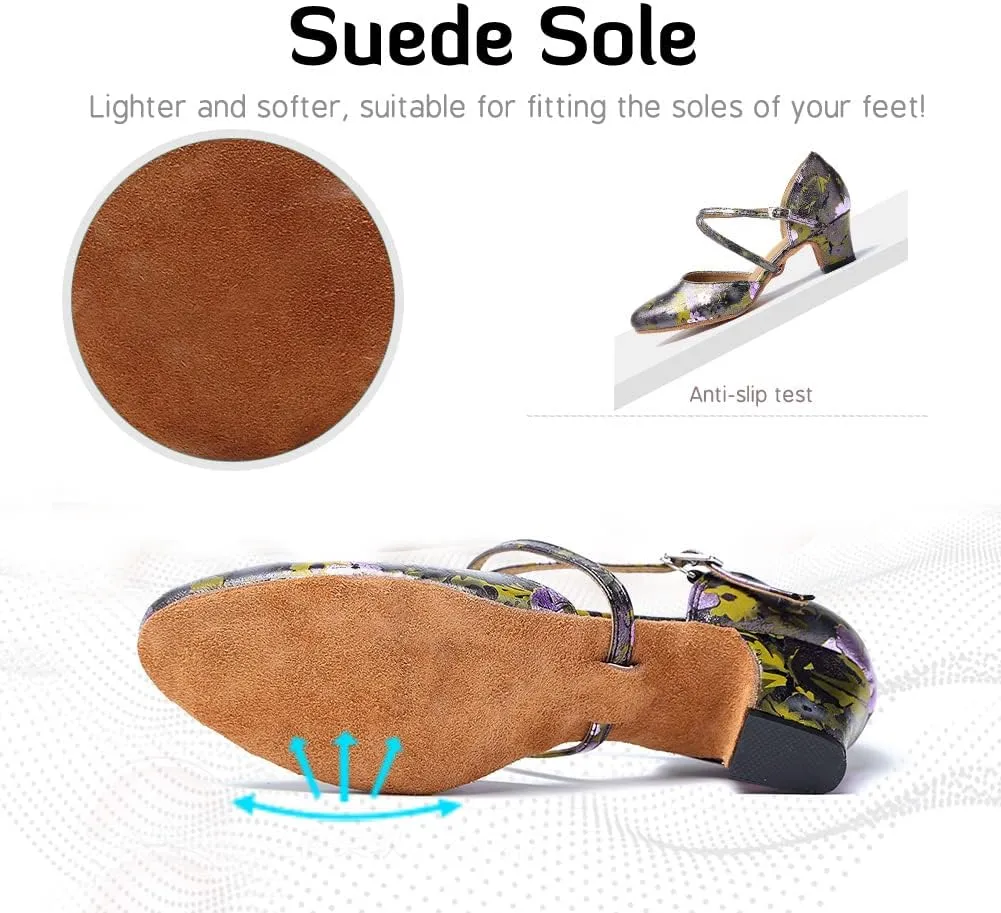 Women's Latin Ballroom Dance Shoes Closed Toe Character Modern Tango Salsa Dancing Pump with Cross Strap,Model L246