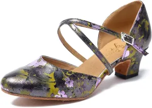 Women's Latin Ballroom Dance Shoes Closed Toe Character Modern Tango Salsa Dancing Pump with Cross Strap,Model L246