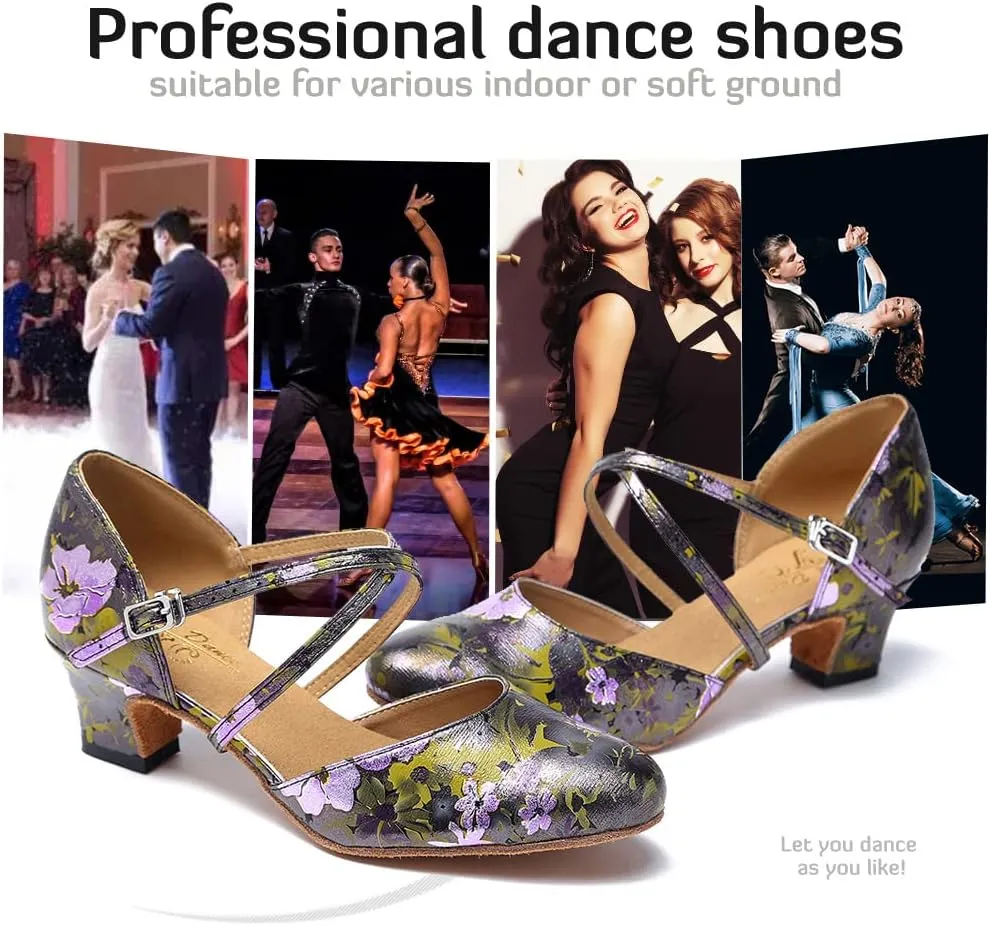 Women's Latin Ballroom Dance Shoes Closed Toe Character Modern Tango Salsa Dancing Pump with Cross Strap,Model L246