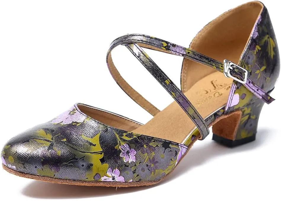 Women's Latin Ballroom Dance Shoes Closed Toe Character Modern Tango Salsa Dancing Pump with Cross Strap,Model L246
