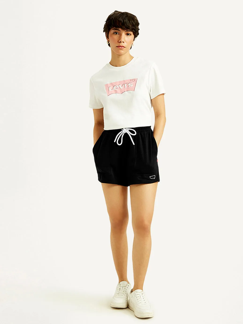 Women's Mid Rise Black Straight Fit Shorts